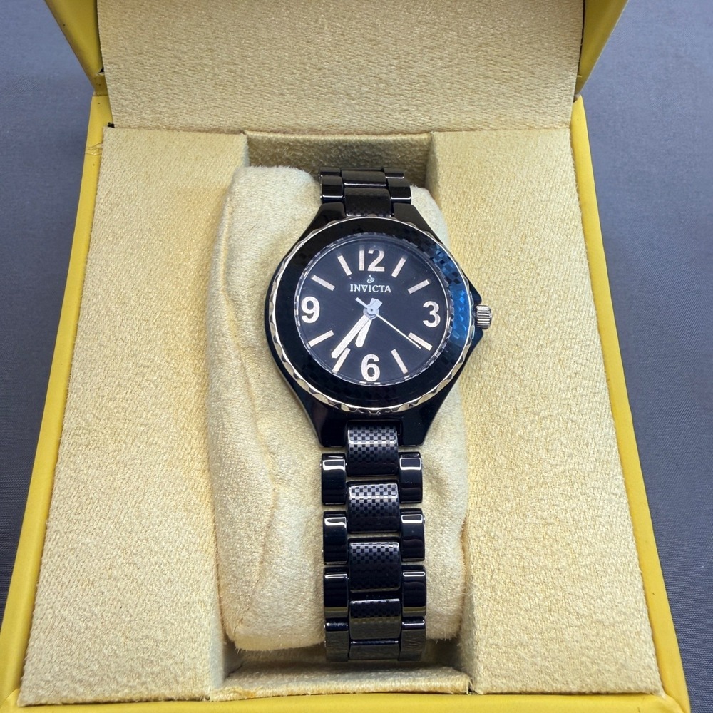 Rare Invicta Watch Ceramics 1159 Black Checkered Flame Fusion Swiss Movement Y2K